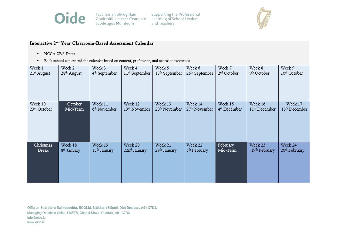 2nd Year CBA Interactive Timetable 2023-24