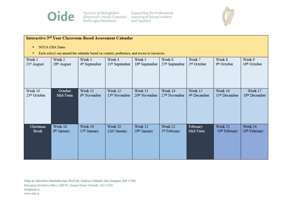 Interactive 3rd Year Classroom-Based Assessment Calendar 2023-24