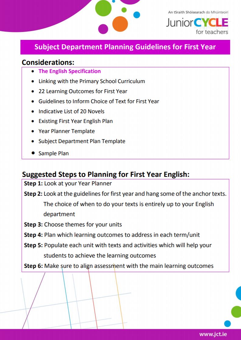 Subject Department Planning Guidelines for First Year 2016