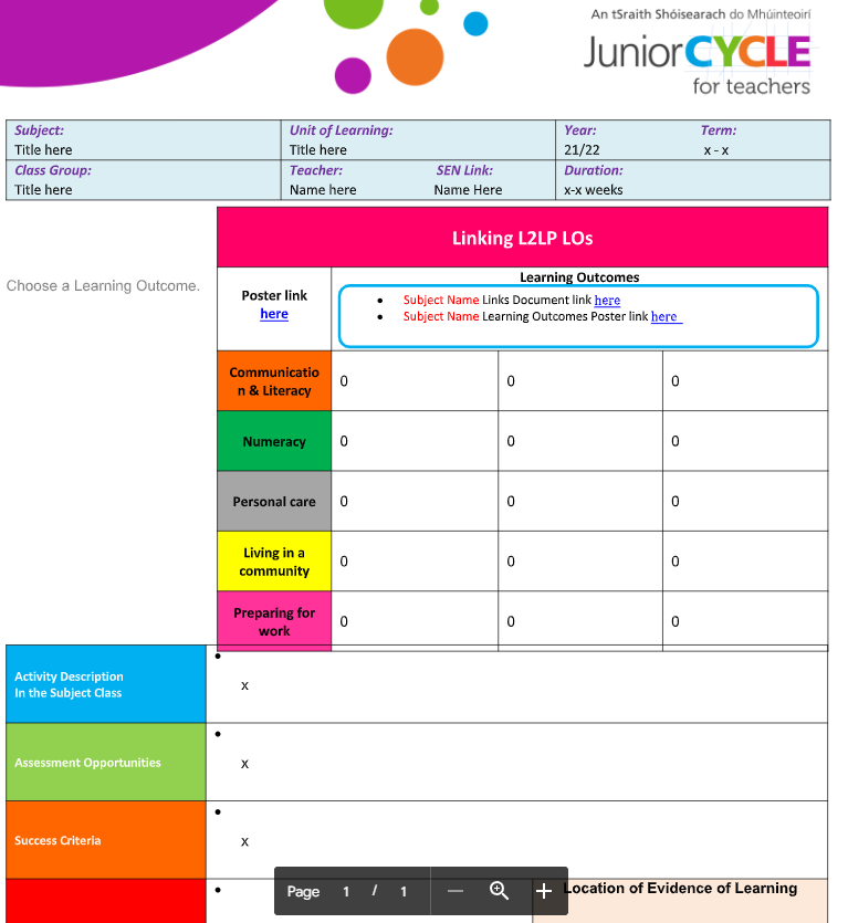 L2LPs Subject Planning Template