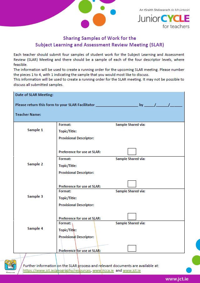 Samples of Work for SLAR Meeting