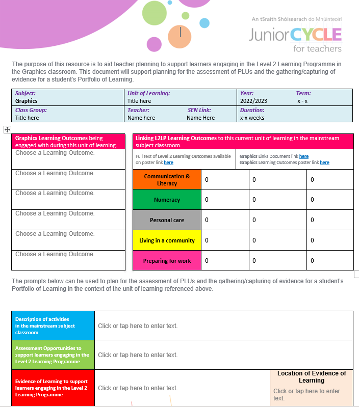 Graphics L2LPs Subject Planning