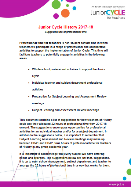 Junior Cycle History 2017-18 Suggested use of professional time