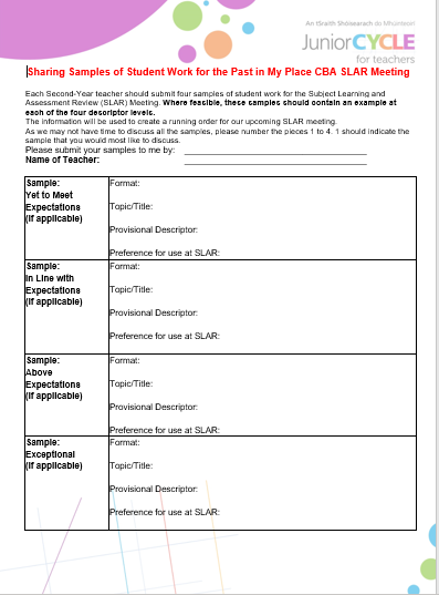 Sharing Samples of Student Work for the Past in My Place CBA SLAR Meeting (Editable).docx