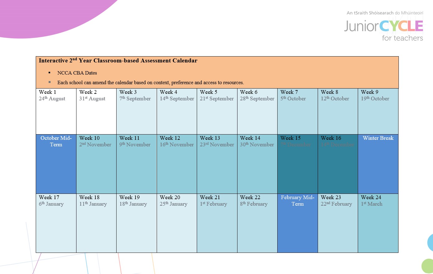 Interactive 2nd Year CBA Calendar 2020-21