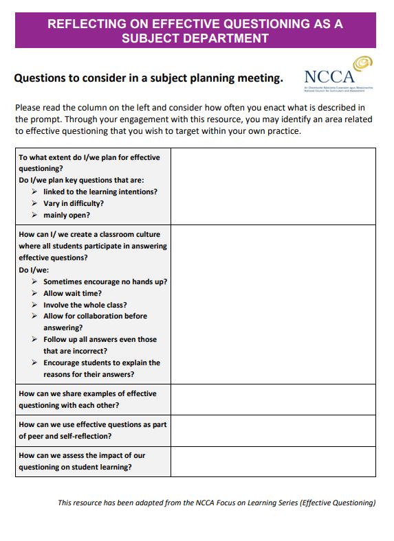 Reflecting on Effective Questioning as a Subject Department