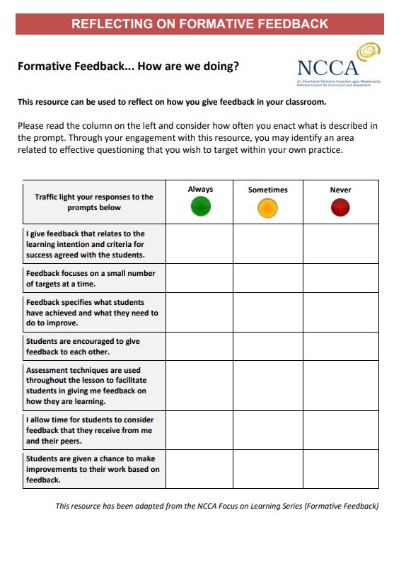 Reflecting on Formative Feedback