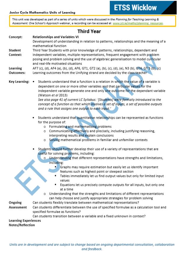 Relationships and Variables Unit of Learning 6 of 6 PDF