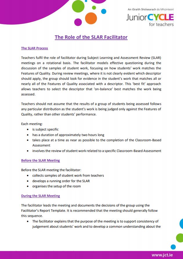 Role of the SLAR Facilitator