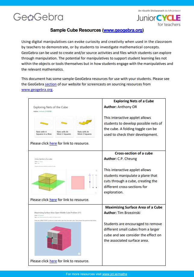 Sample Cube Resources for Geogebra