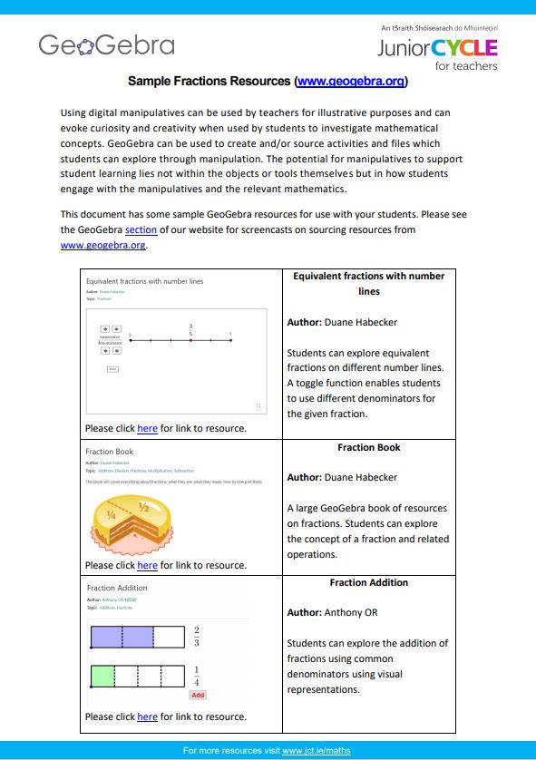 GeoGebra Sample Fraction Resources