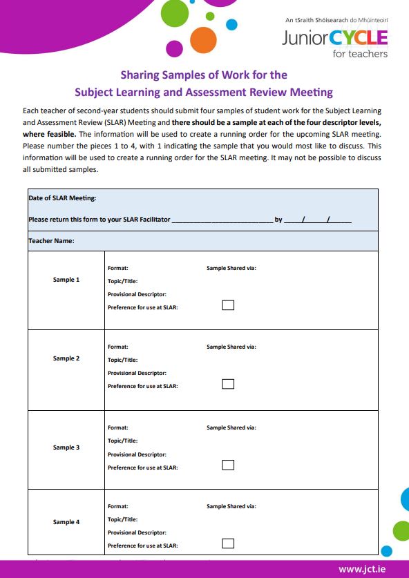 Sharing Samples of Work for the SLAR Meeting