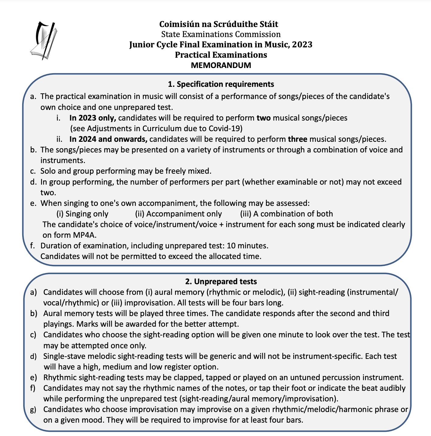 Music Practical Examinations 2023: Memorandum