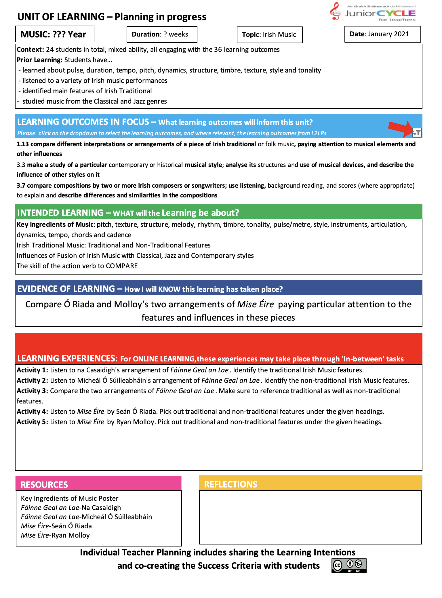 Unit of Learning Work in Progress