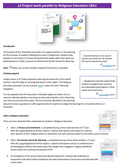 L2 Project Work Parallel to Religious Education CBA1