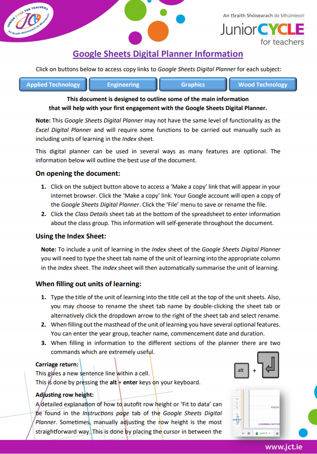 Google Sheets Digital Planner Information Sheet