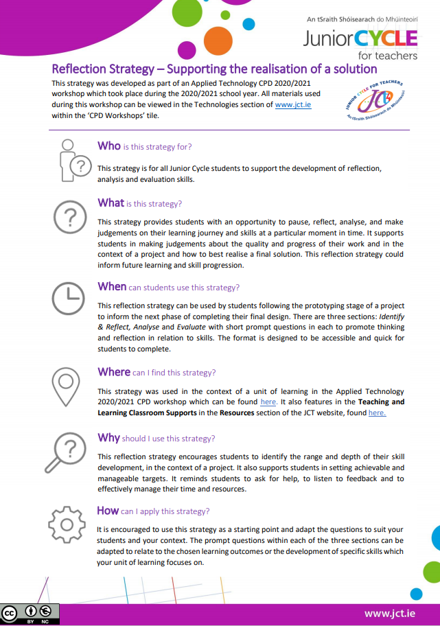 Reflection Strategy - Supporting the realisation of a solution