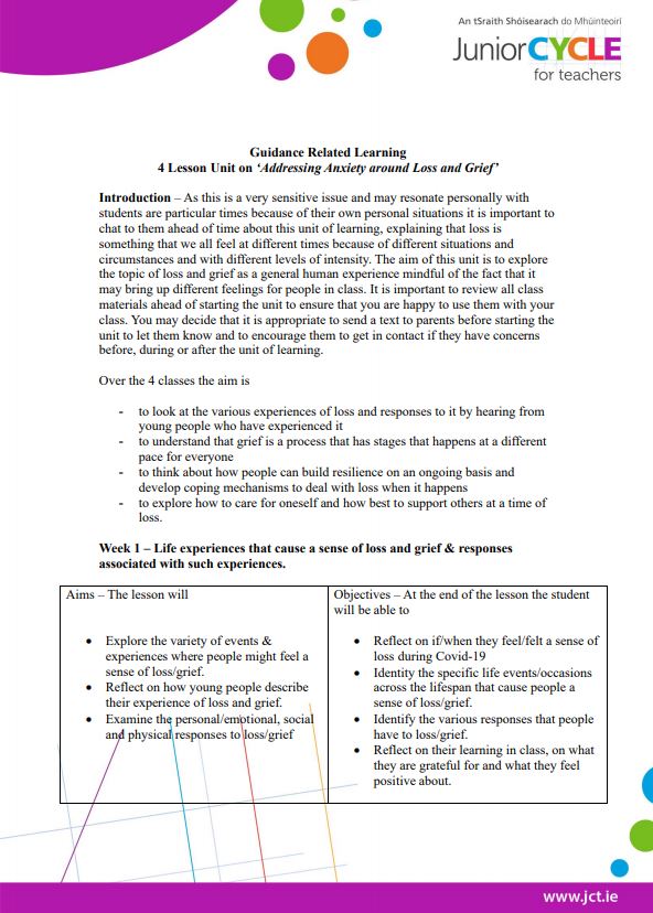 Week 1 Lesson Plan - Experiences of Loss and Responses to it